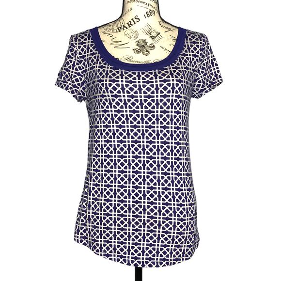 Ann Taylor (S) Celtic Knot Patterned Sheer Round Neckline Short Sleeve Tee Top - Picture 1 of 11